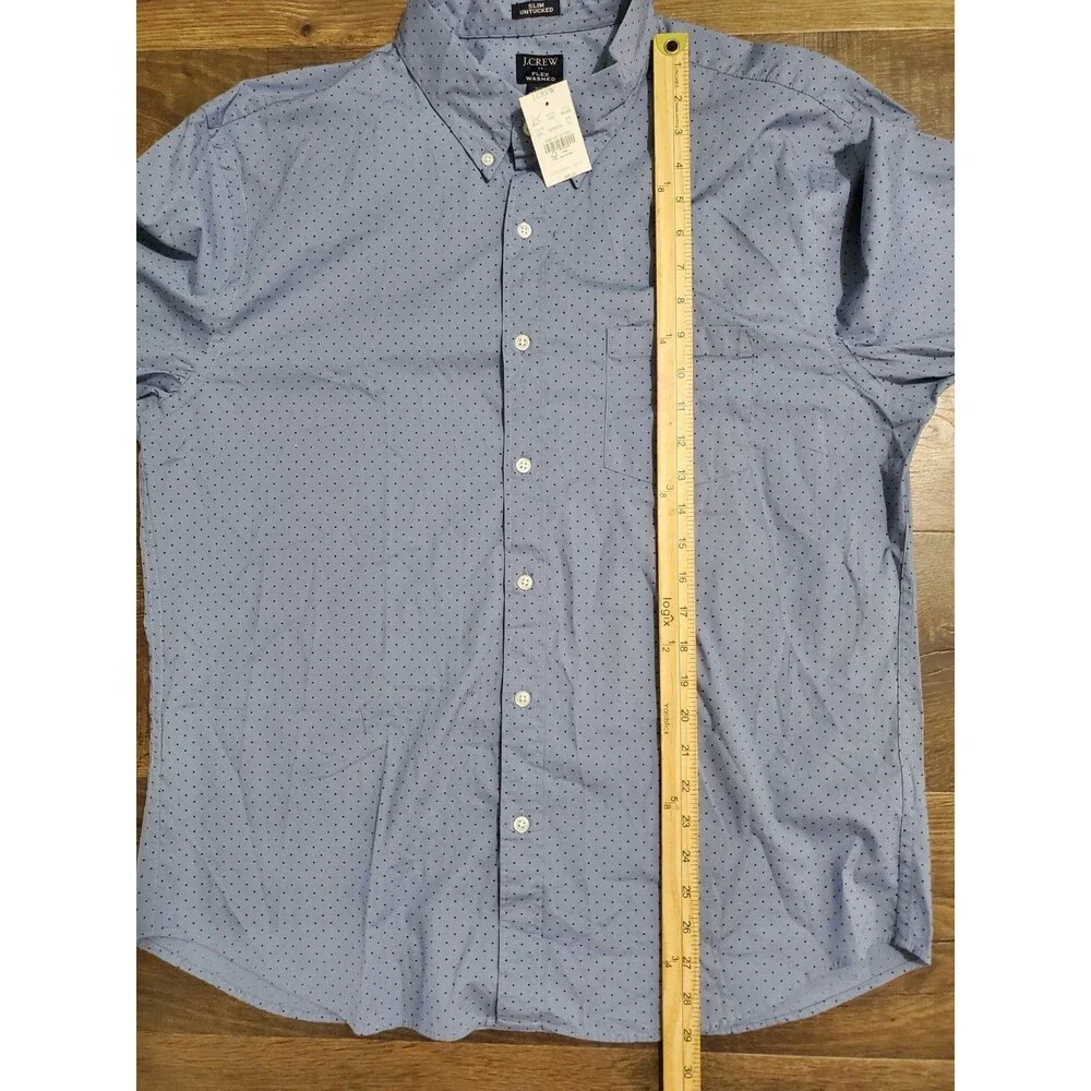 J. Crew Flex Washed Shirt Button Down Men XL Blue Polka Dots Stretch Slim NEW